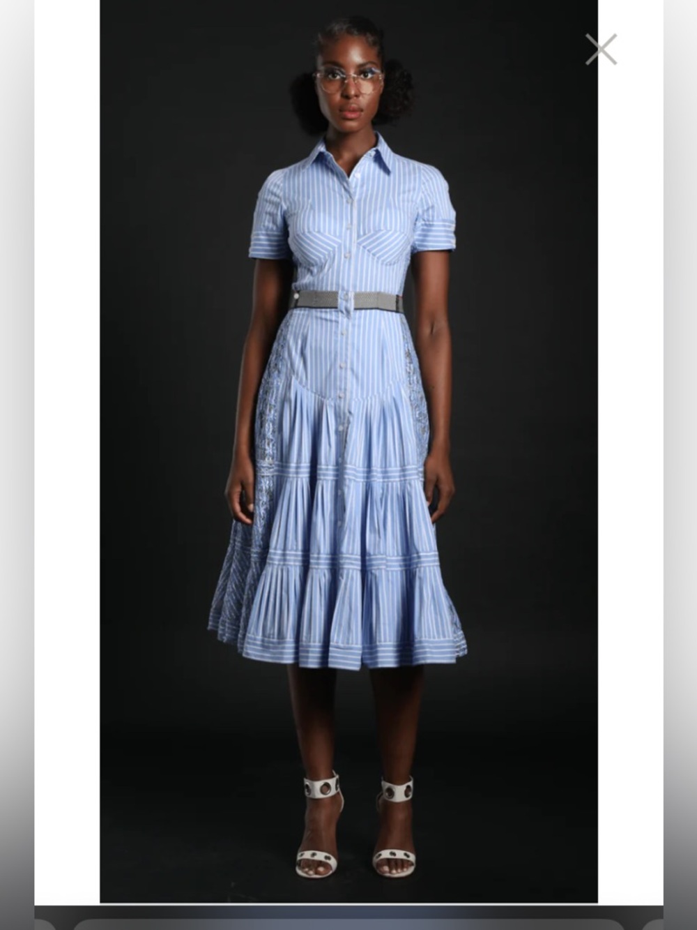 Byron Lars Light Blue & White Striped Midi Shirt Dress